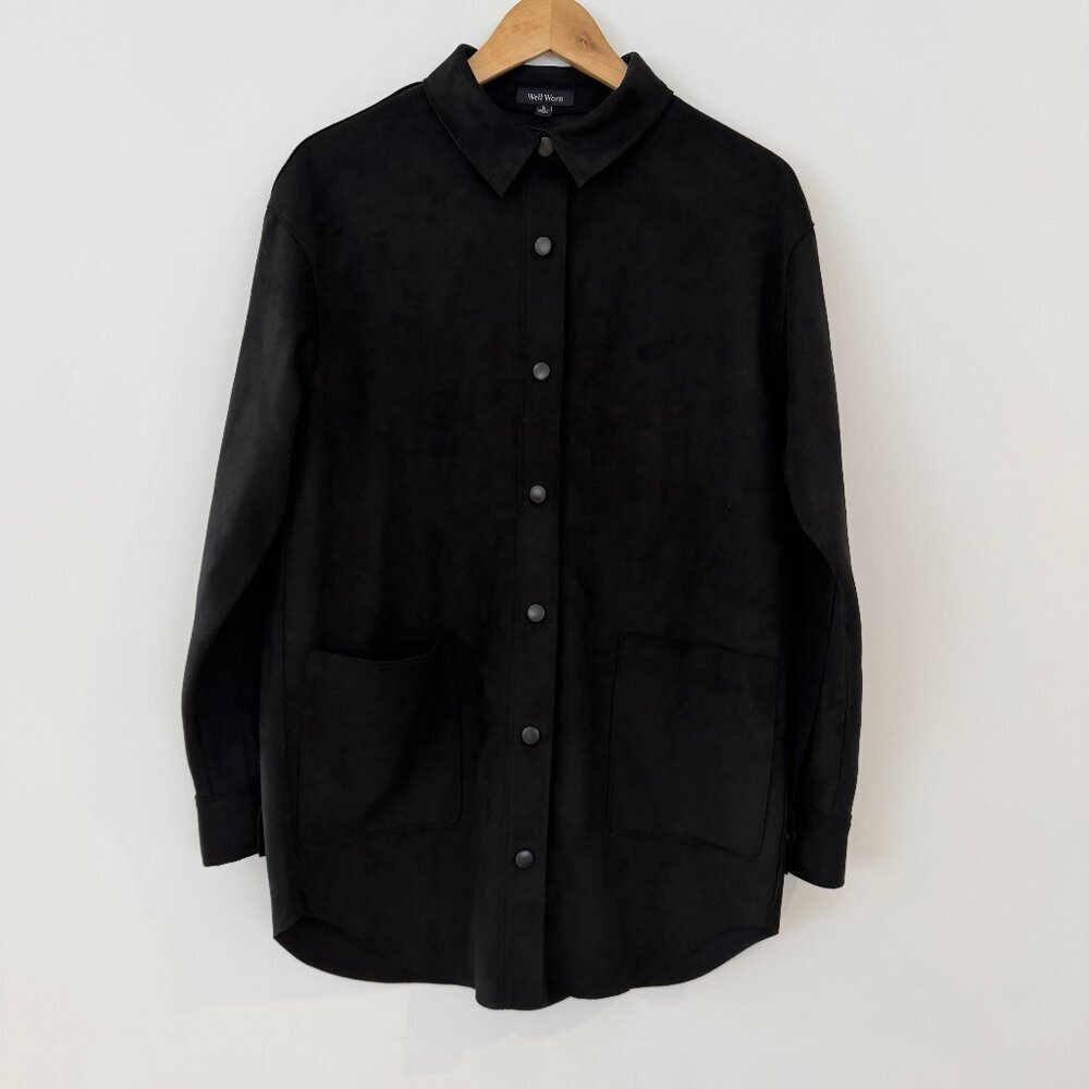 Well Worn Black Faux Suede Shacket Jacket Oversized S - Picture 4 of 10